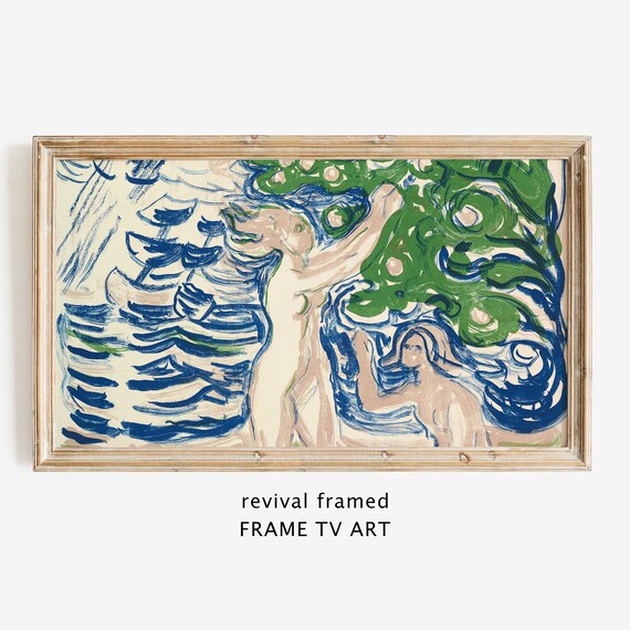 Edvard Munch Bathers by the Water Expressive Blue Figure Painting Poster