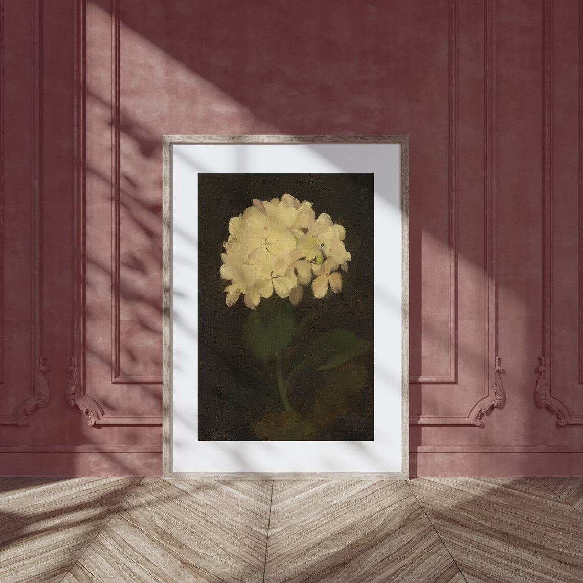 Cream Hydrangea Bloom Dark Moody Vintage Floral Oil Painting Poster - Image 2