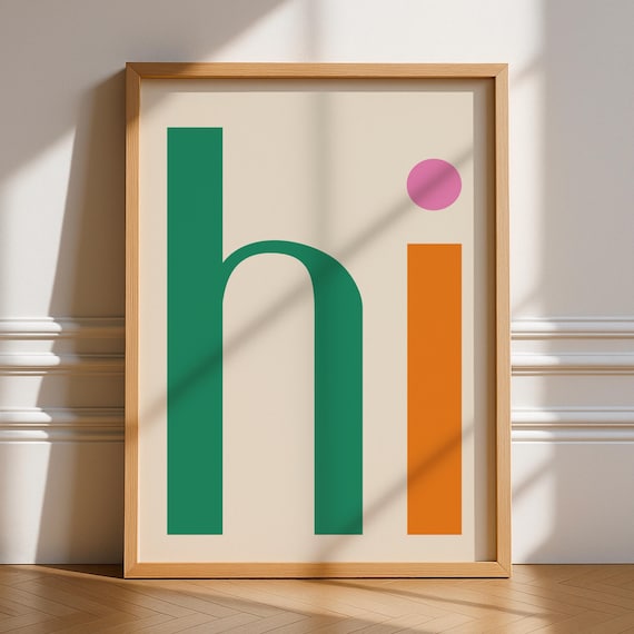 Hi Word Print, Retro Minimalist Typography Poster