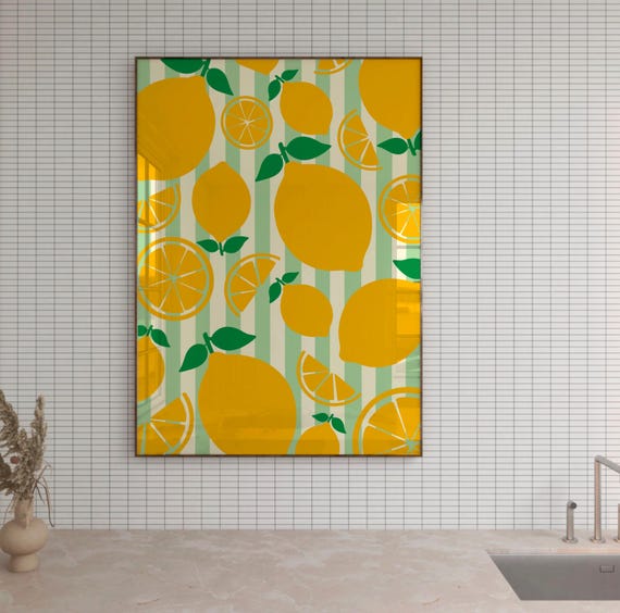 Lemon Print Kitchen Wall Decor Fruit Market Mediterranean Italian Trendy Colour Food Gallery Summer Citrus