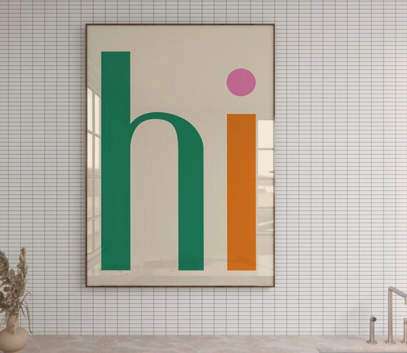Hi Green Orange Minimalist Typography Greeting Poster Retro Wall