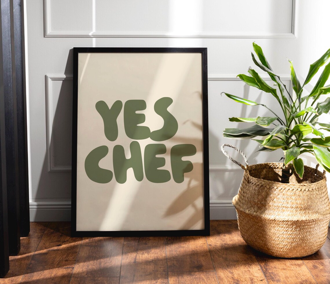 Yes Chef Word Print, Retro Minimalist Kitchen Poster