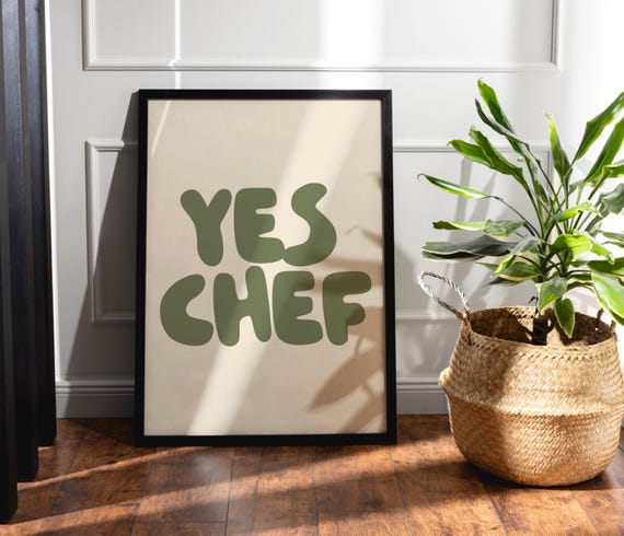 Yes Chef Word Print, Retro Minimalist Kitchen Poster