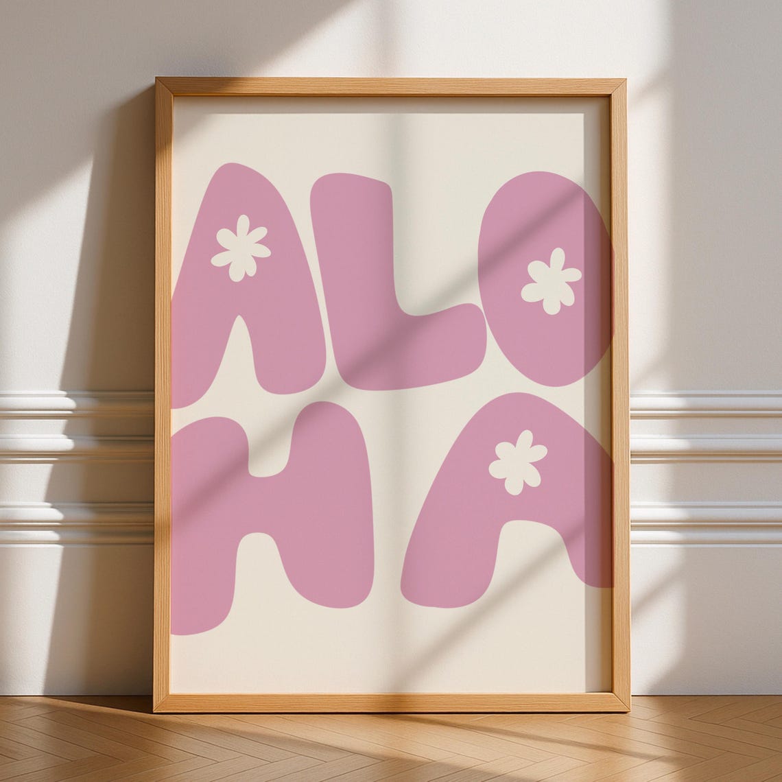Aloha Retro Bubble Letter Pink Typography Hawaii Wall Art Decor