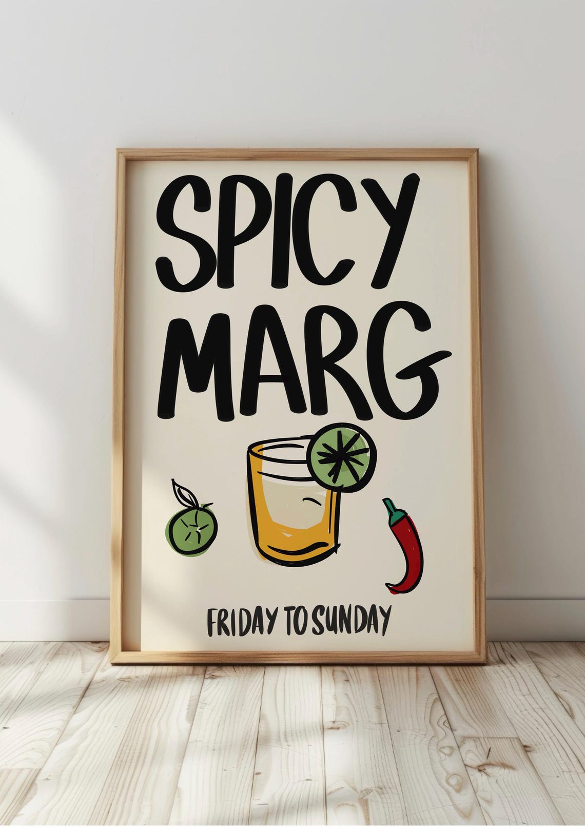 Spicy Margarita Fun Weekend Cocktail Doodle Illustration Poster