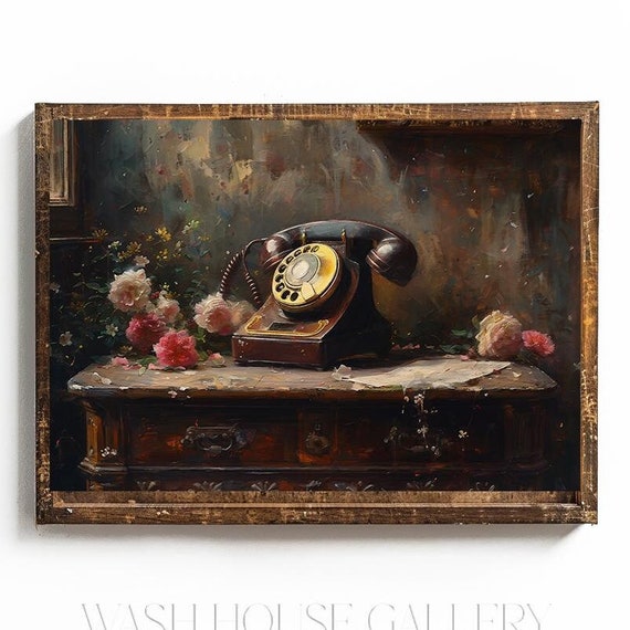 Retro Telephone Print Vintage Phone Painting Cottagecore Wall Art Victorian Wall Art Cottagecore Decor Dark Academia Wall Art