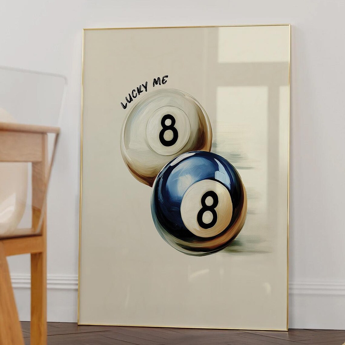 Lucky Me Eight Ball Blue And White Retro Billiard Dorm Room Poster
