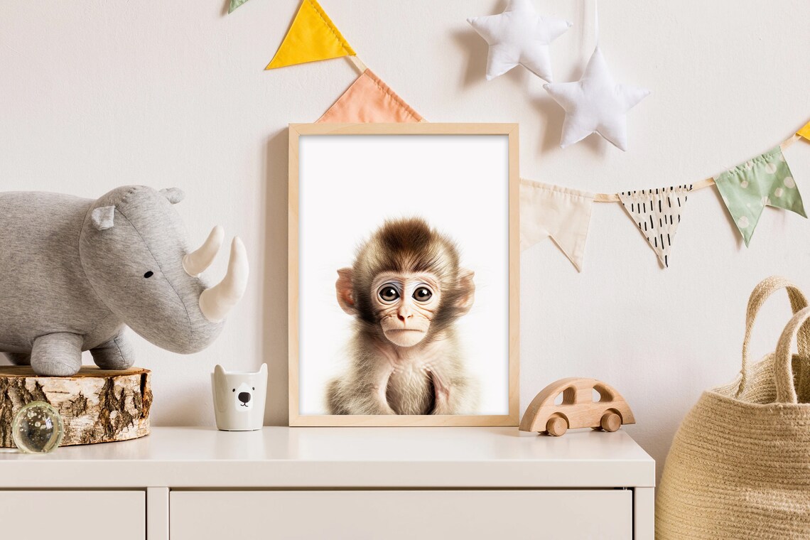 Adorable Baby Monkey Closeup Portrait Nursery Animal Art Print - Image 2