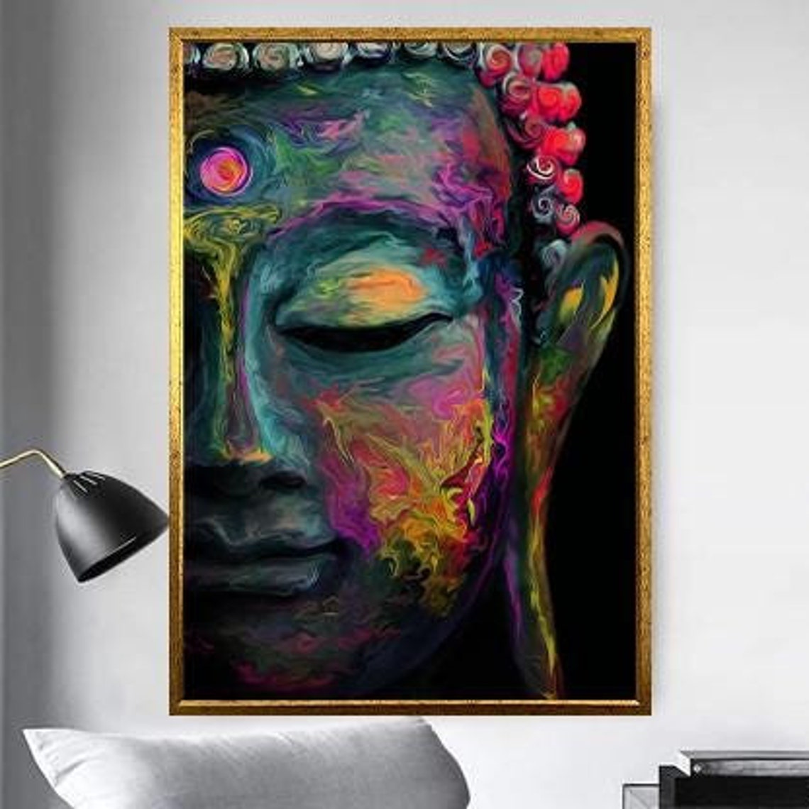 Vibrant Neon Buddha Face Colorful Abstract Spiritual Wall Art - Image 5