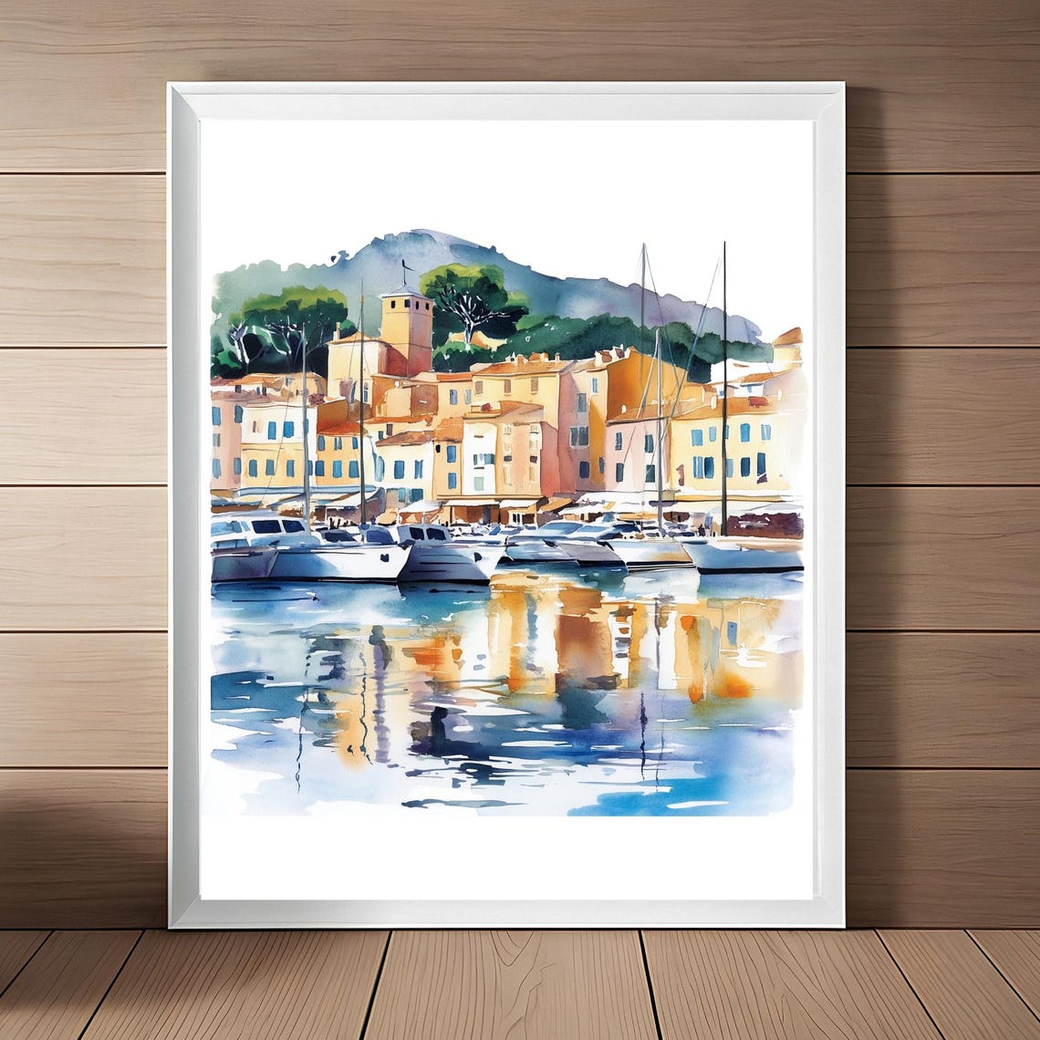 Saint Tropez Art French Riviera Watercolor Painting France Seascape Wall Art Cityscape Travel Poster Travel Gift