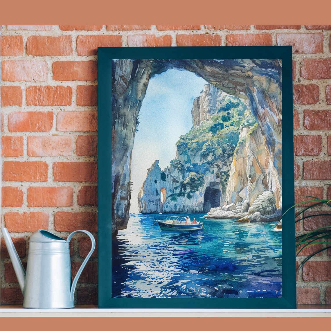 Capri Blue Grotto Watercolor Art Print, Italy Travel