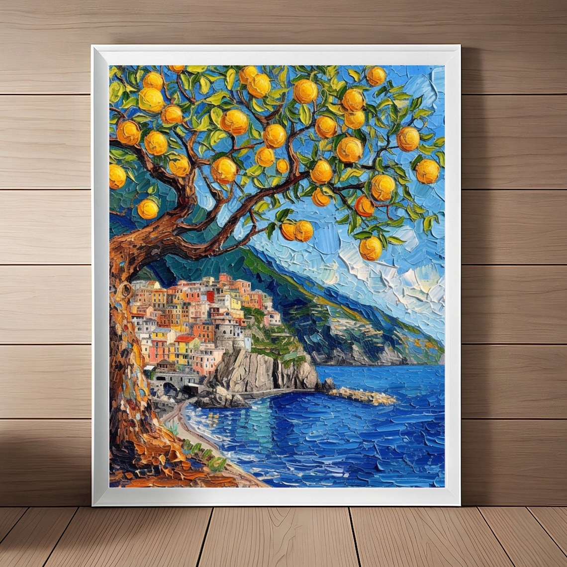 Van Gogh Inspired Amalfi Coast Lemon Tree Wall Art Van Gogh Inspired Oil Painting Italian Riviera Lemons Art Print Italy Travel Art