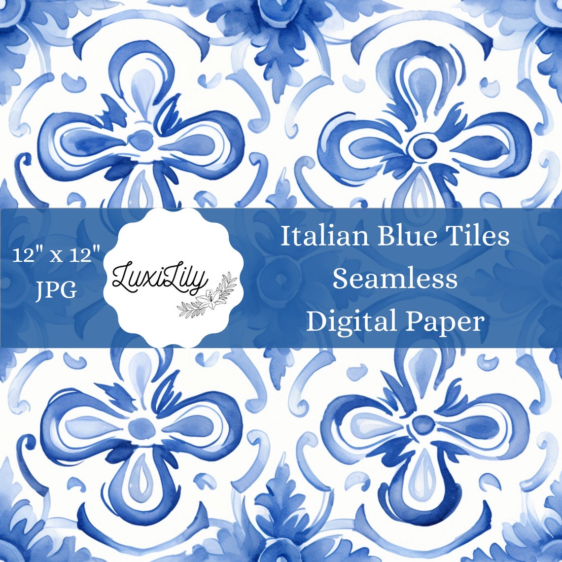 Italian Blue Tiles Seamless Mediterranean Ceramic Pattern Wall Art