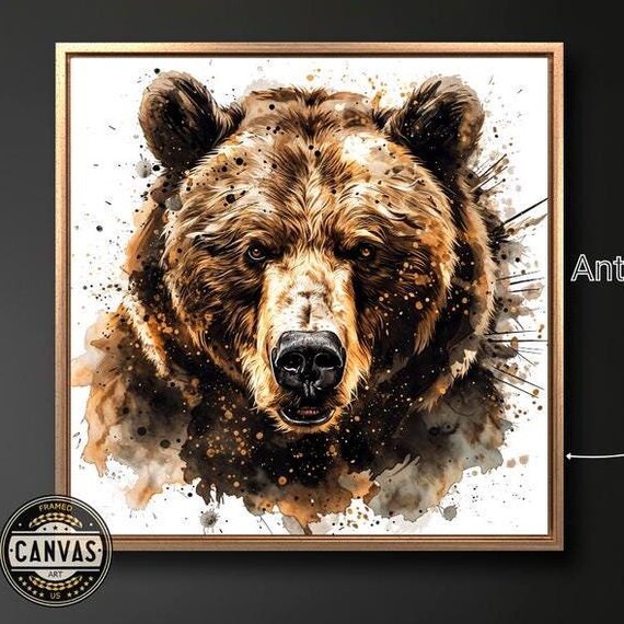 Grizzly Bear Watercolor Splash Portrait Rustic Wildlife Art Poster