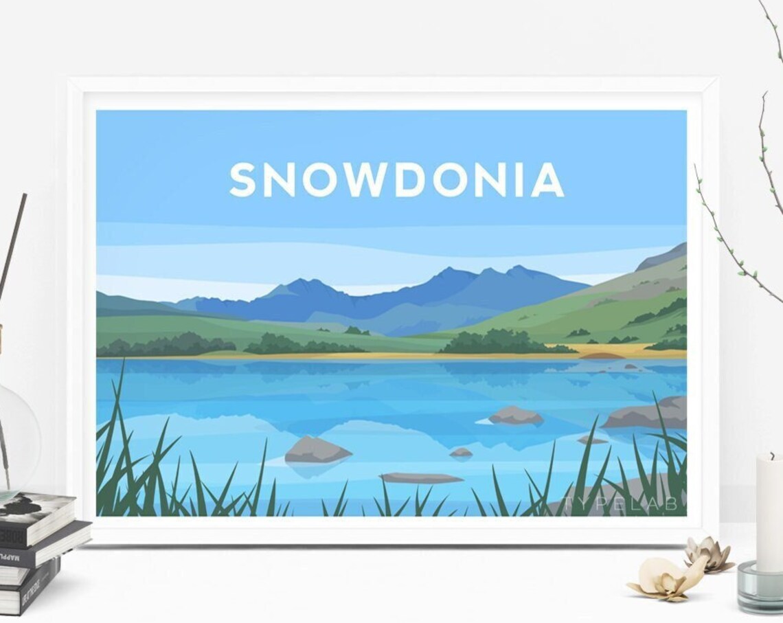 Snowdonia North Wales Mountain Lake Llynau Mymbyr Travel Poster - Image 2