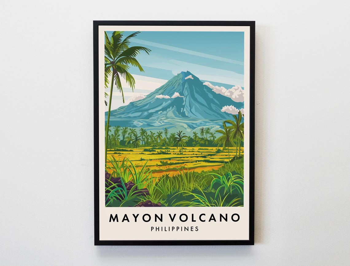 Mayon Volcano Philippines Perfect Cone Tropical Travel Poster