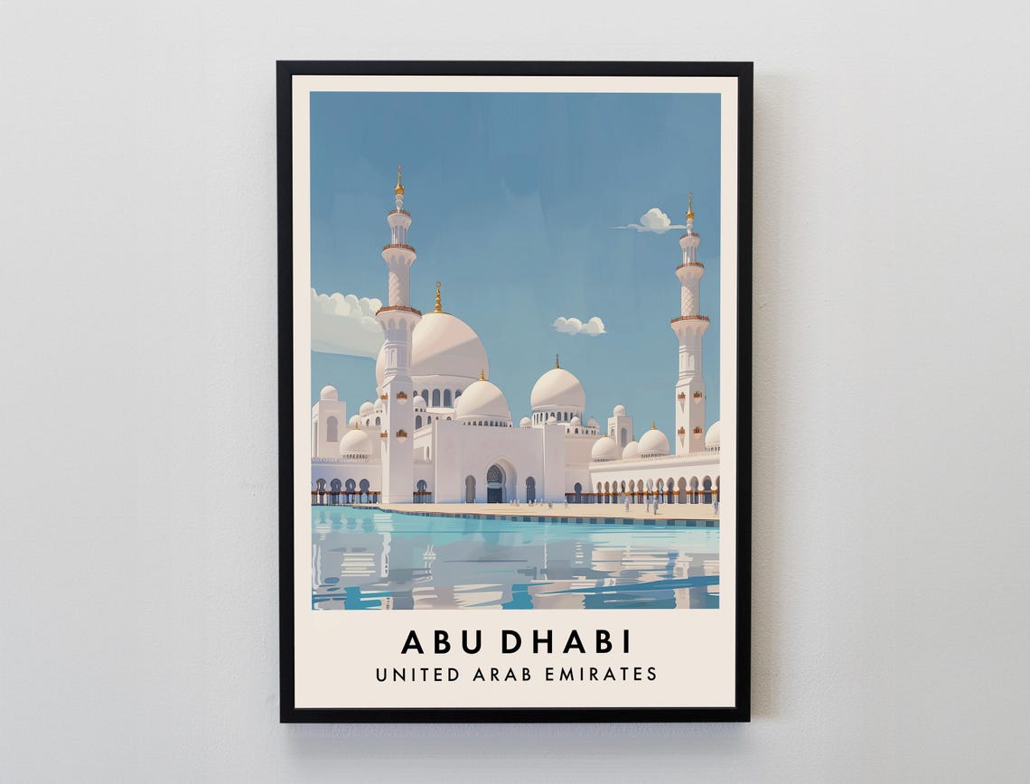 Abu Dhabi Sheikh Zayed Grand Mosque Reflection Travel Poster