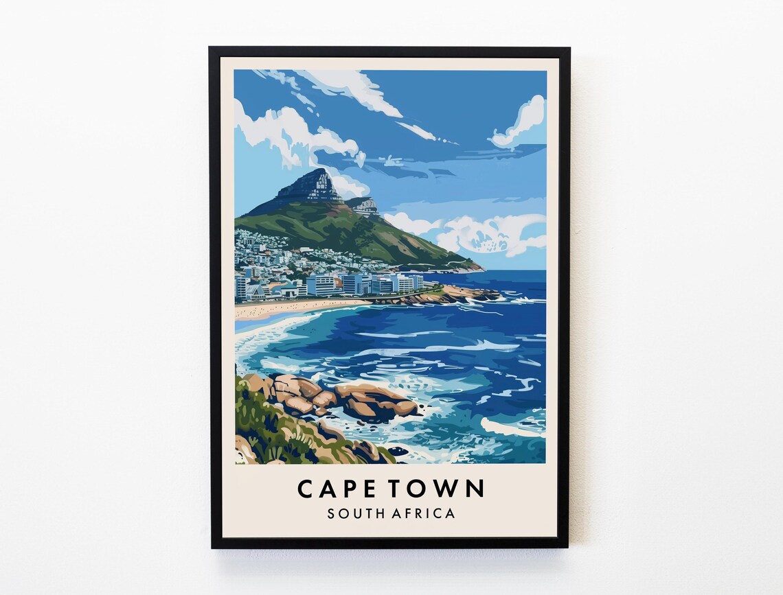 Cape Town South Africa Lions Head Seaside Coastline Travel Poster