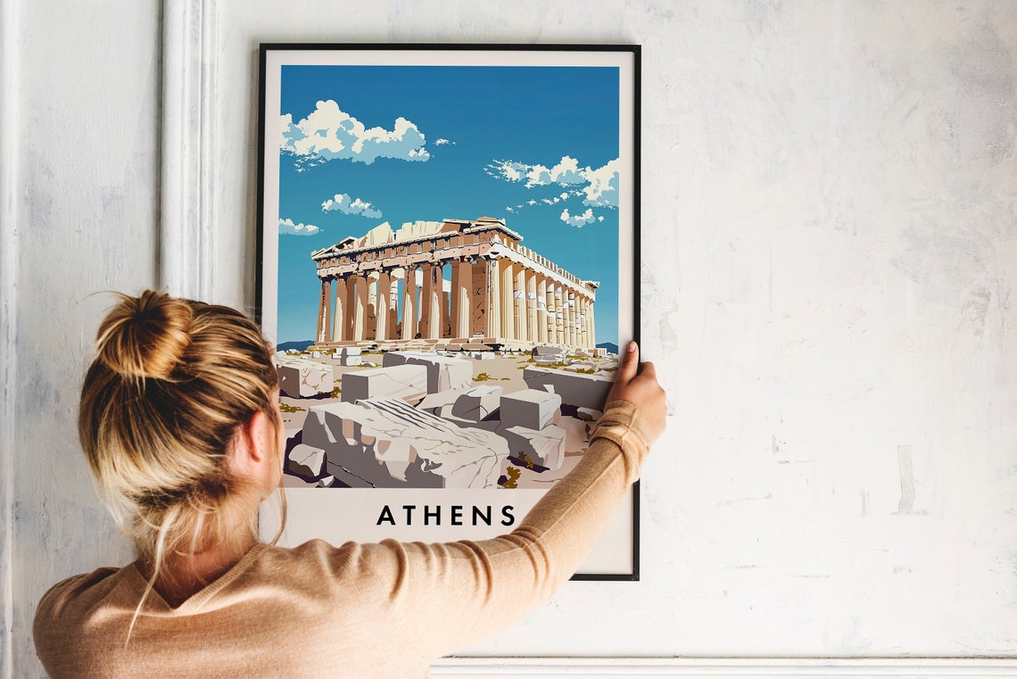 Athens Greece Parthenon Travel Poster Beneath a Bright Blue Sky - Image 2