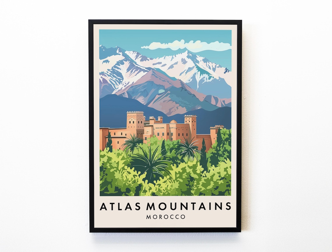 Atlas Mountains Travel Poster, Morocco Travel Print