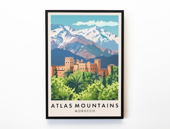 Atlas Mountains Travel Poster, Morocco Travel Print