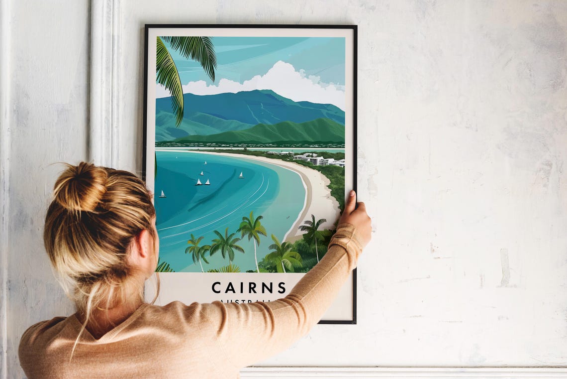 Cairns Australia Travel Poster with Tropical Beach and Bay Views - Image 2