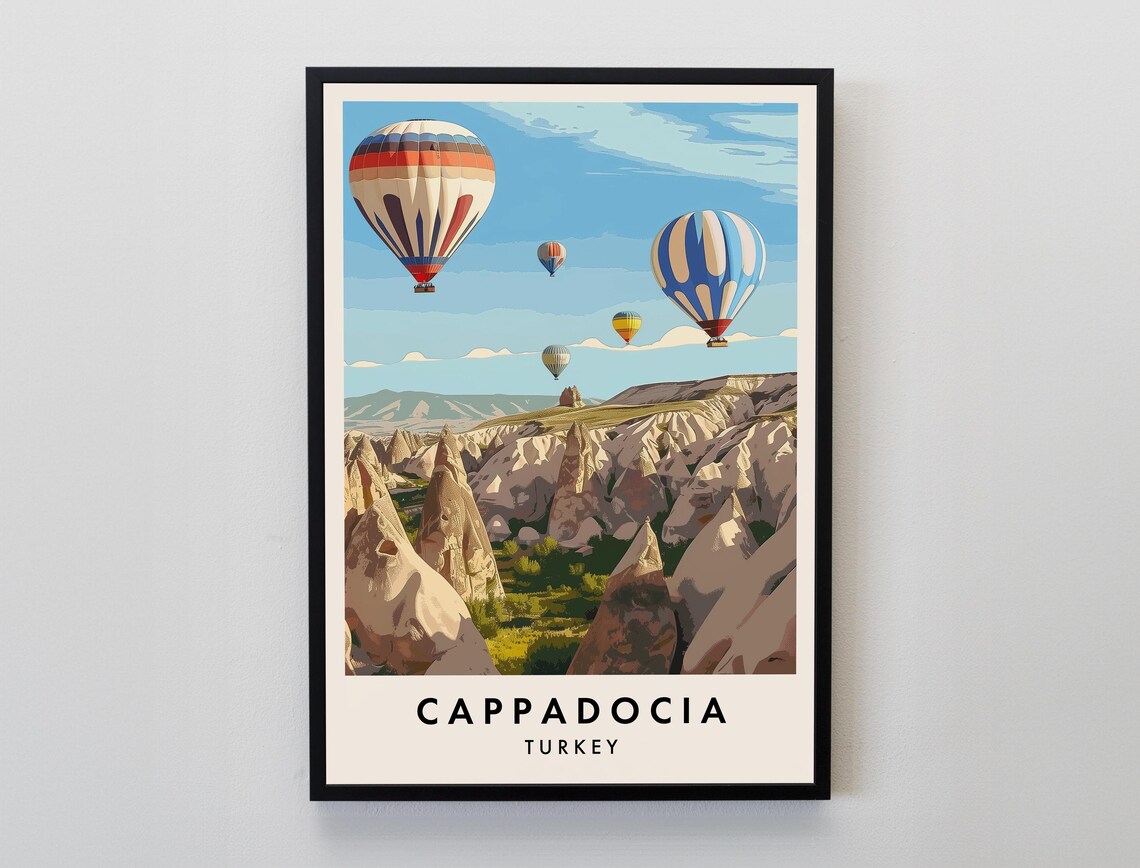 Cappadocia Turkey Hot Air Balloons Fairy Chimneys Vintage Poster