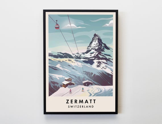 Zermatt Travel Print Wall Art Poster Switzerland The Alps Ski Lovers Home Decor Gifts