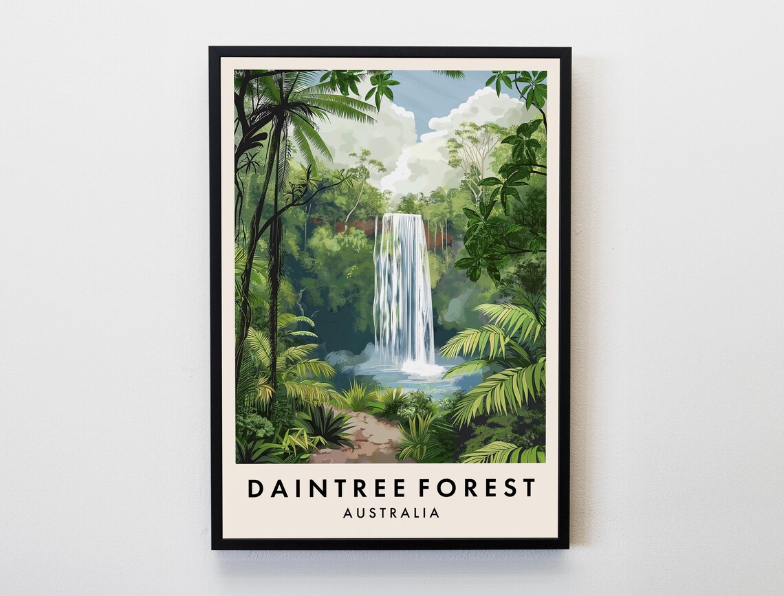 Daintree Rainforest Waterfall Travel Poster Australia Jungle Art