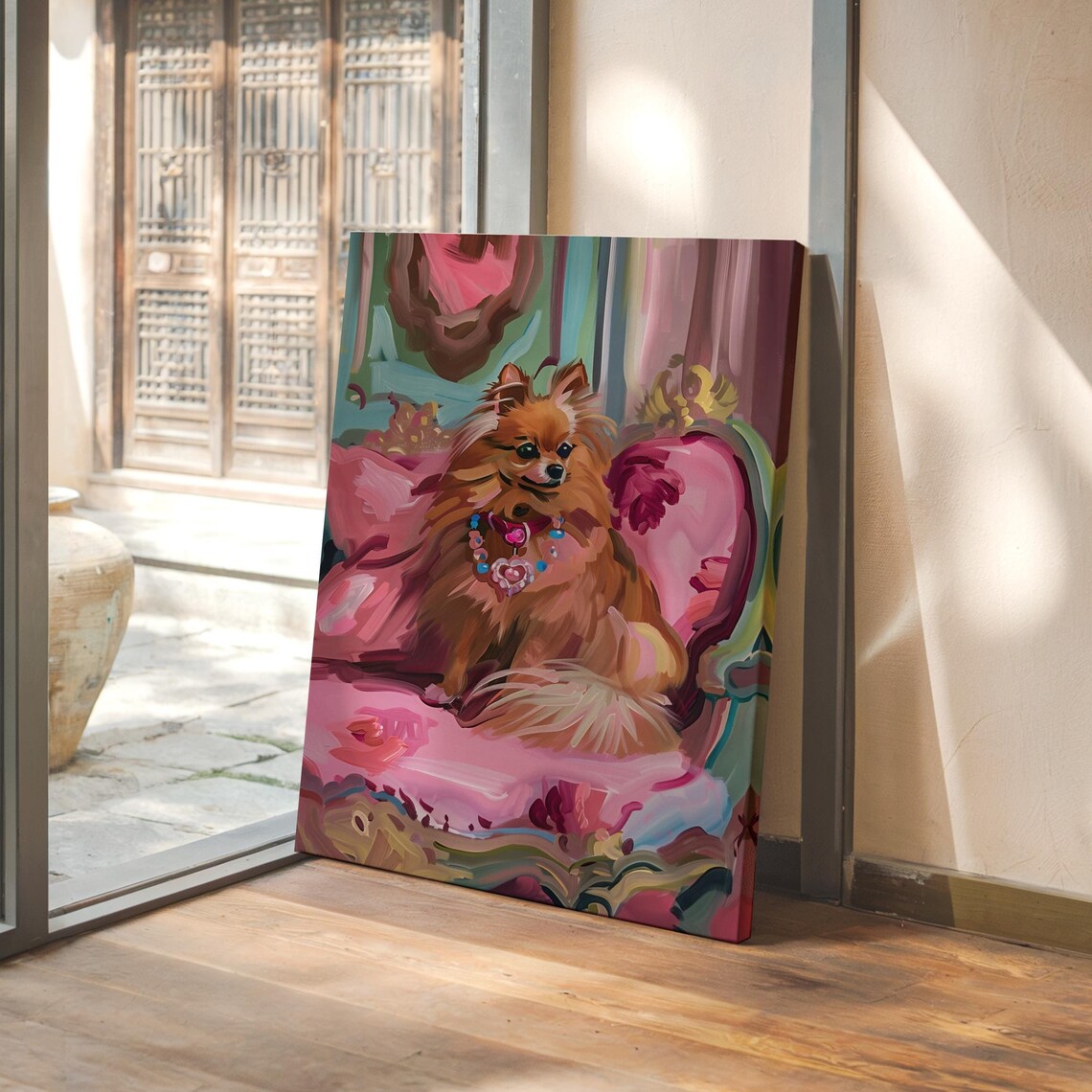 Pomeranian Oil Painting, Maximalist Dog Art Print