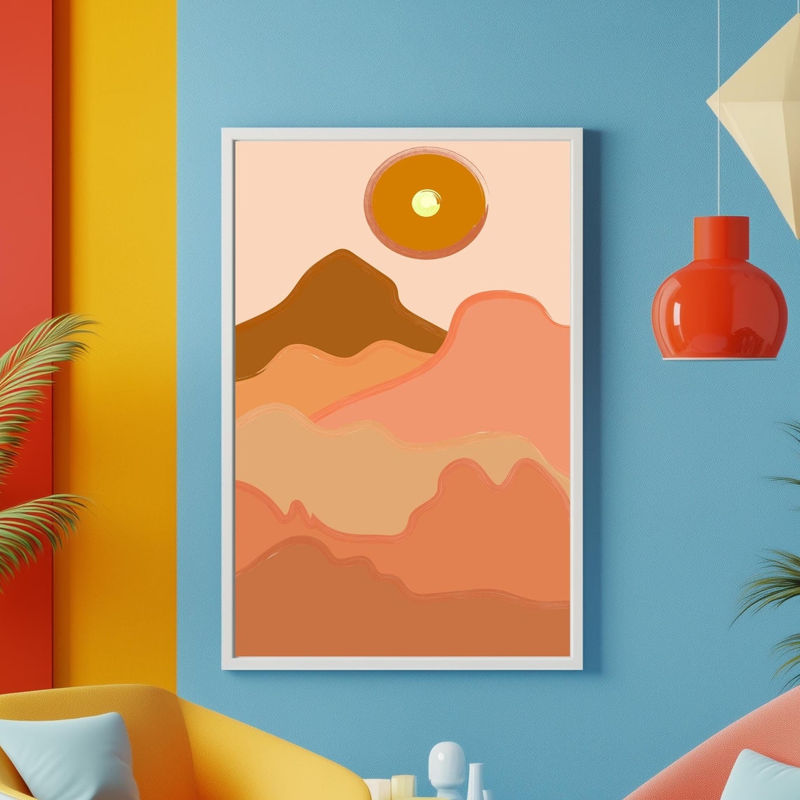 Minimalist Boho Orange Hills Under a Golden Sun Abstract Art Poster