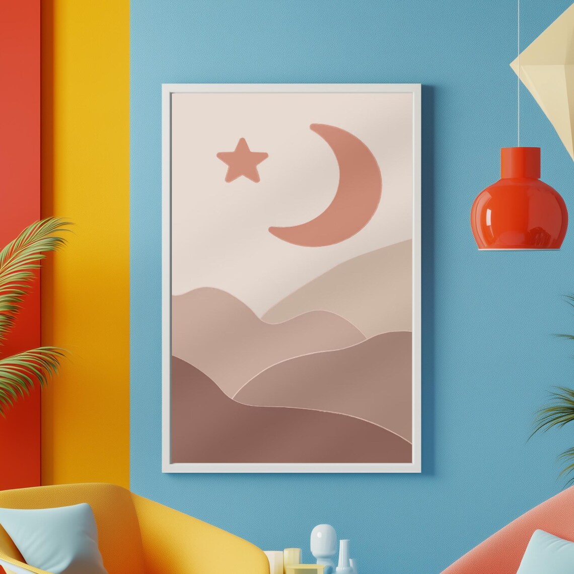 Boho Landscape Art Print, Minimalist Neutral Decor