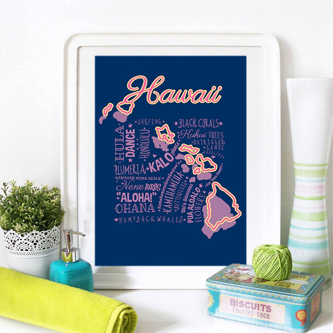 Hawaii State Art Print, Tropical Poster - Image 2