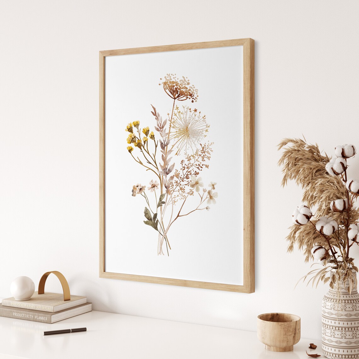 Golden Yellow Watercolor Wildflower Bouquet Botanical Poster - Image 3