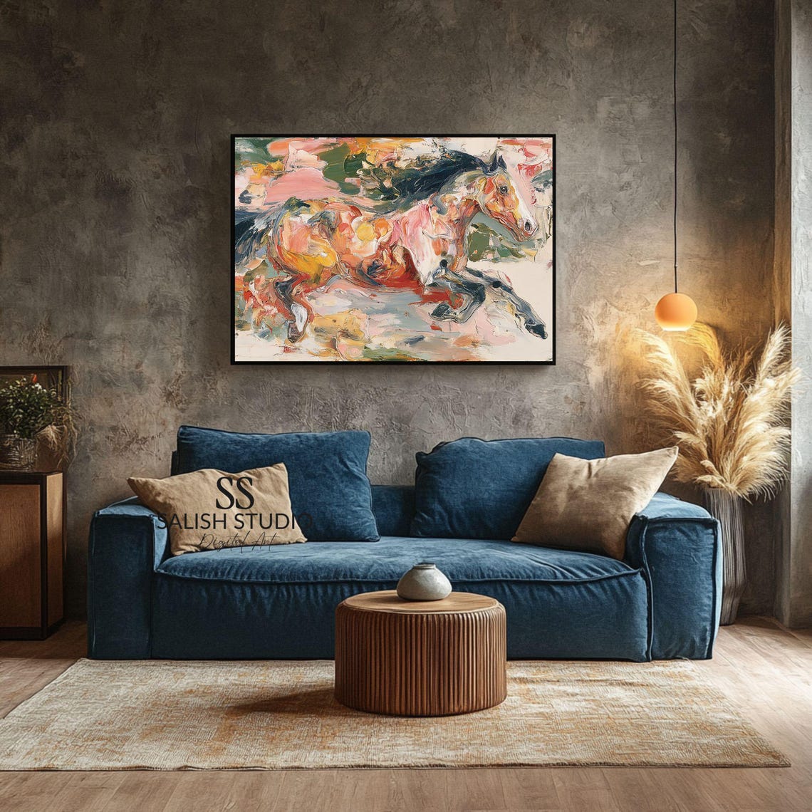 Colorful Abstract Galloping Horse Painting Textured Equestrian Poster