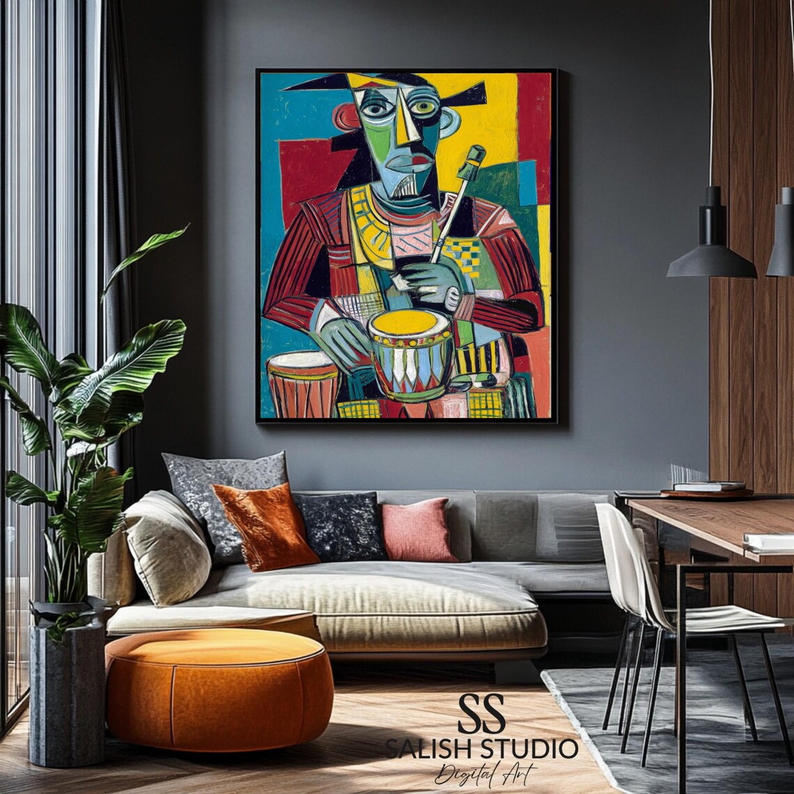 Cubist Drummer Musician Abstract Colorful Modern Jazz Art Poster