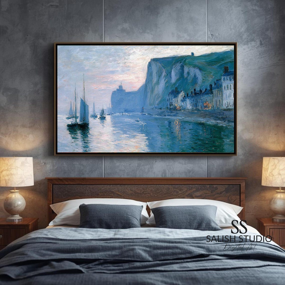 Coastal Cliffs Sailboats Harbor Dawn Impressionist Seascape Poster