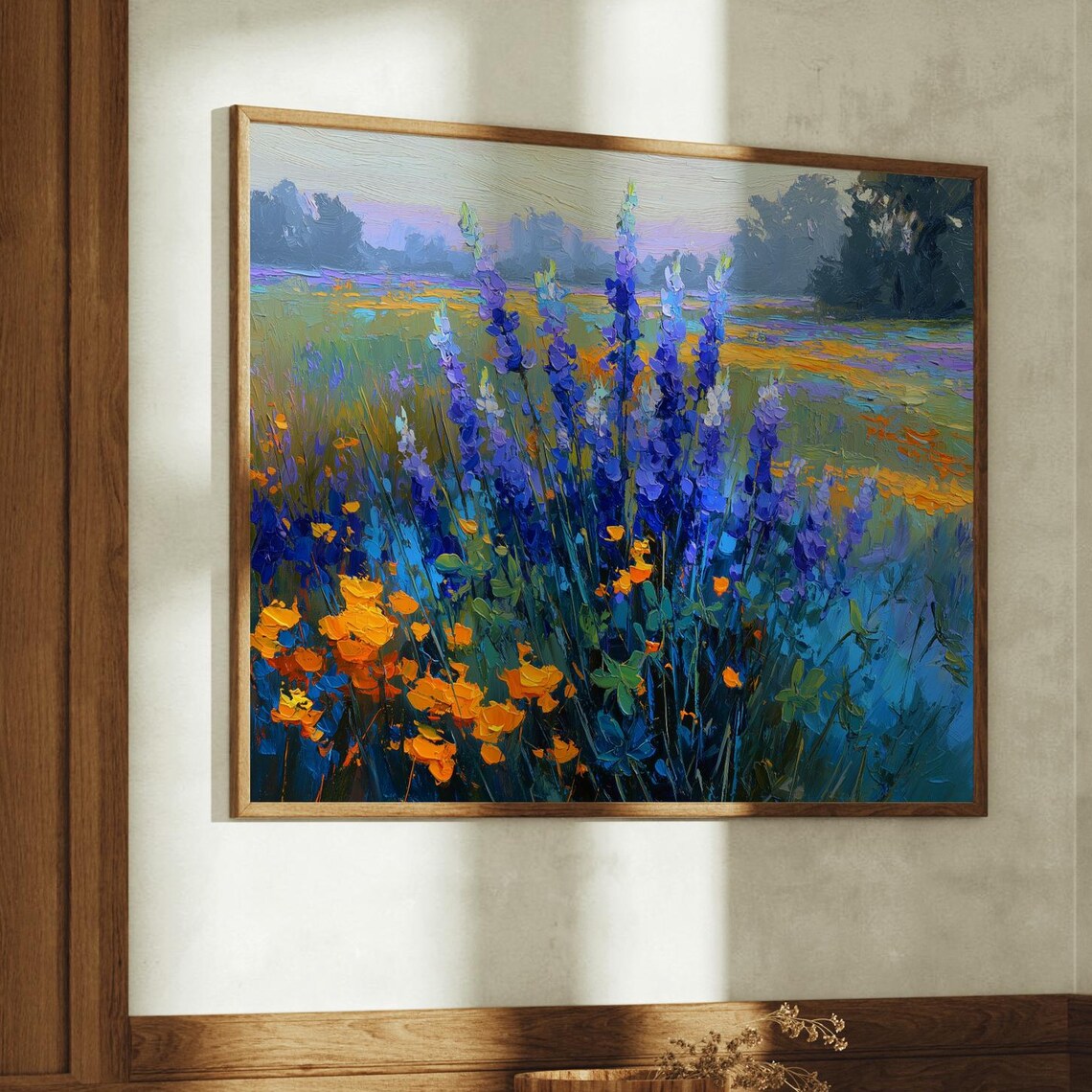 Bluebonnet and Poppy Wildflower Field Vibrant Oil Painting Poster