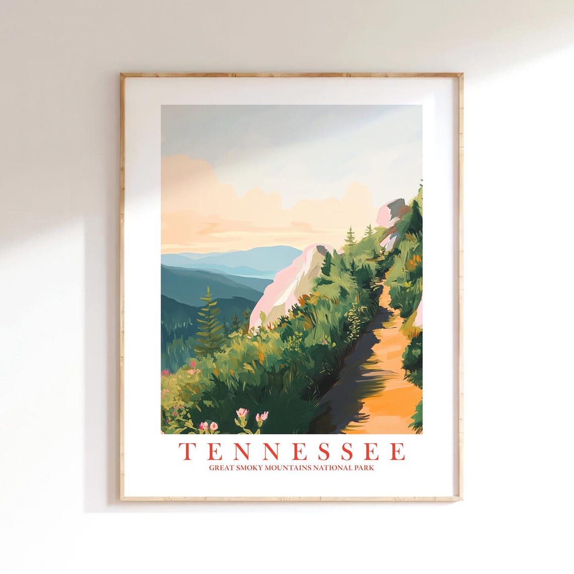 Tennessee Great Smoky Mountains Trail Sunrise Hiking Travel Poster