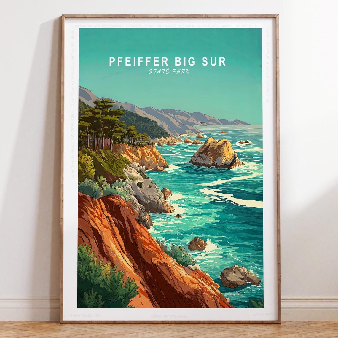 Pfeiffer Big Sur State Park Teal Ocean Cliffs Vista Travel Poster