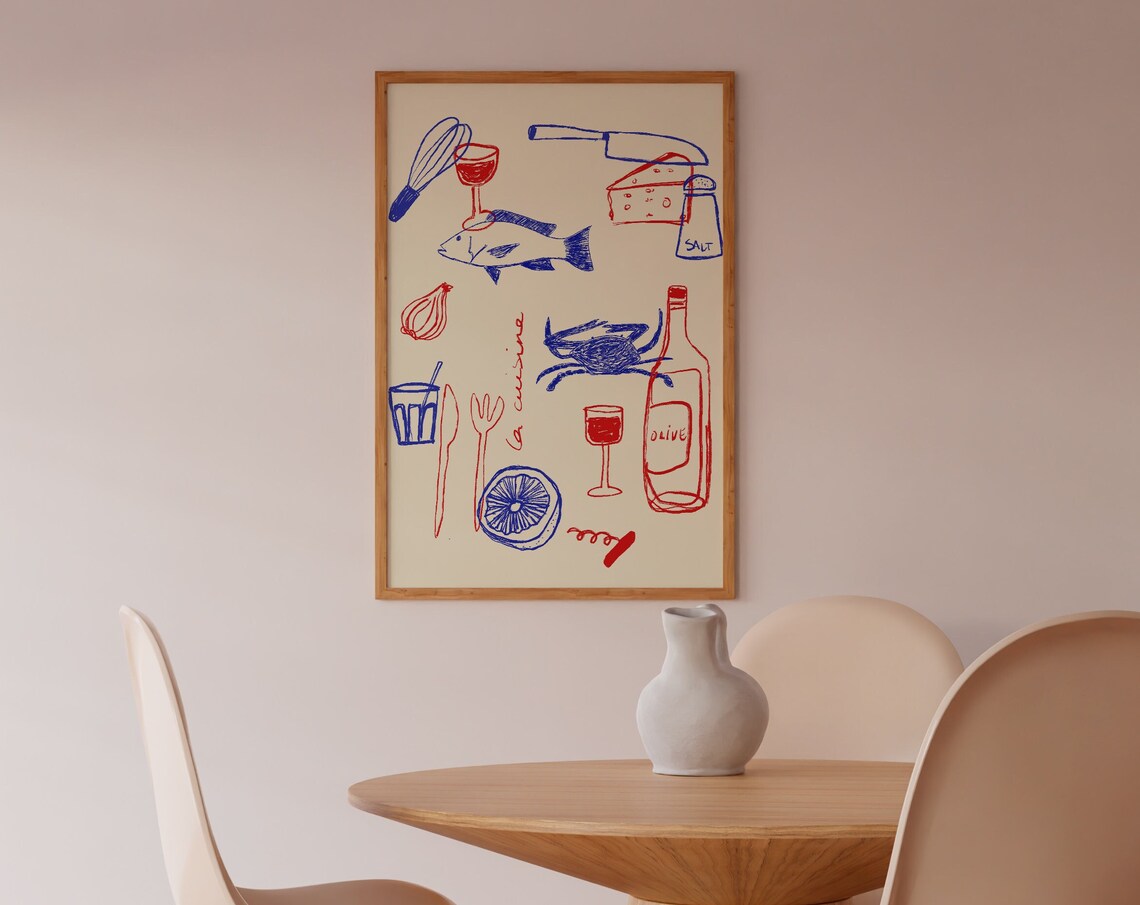 Arte De Pared De Cocina Rojo Y Azul Art Print - Image 3