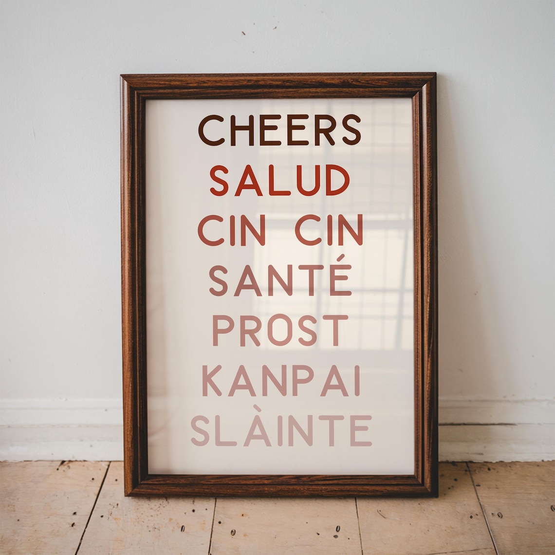 Cheers Typography Print Multilingual Toast Salud Prost Kanpai Global Kitchen Art