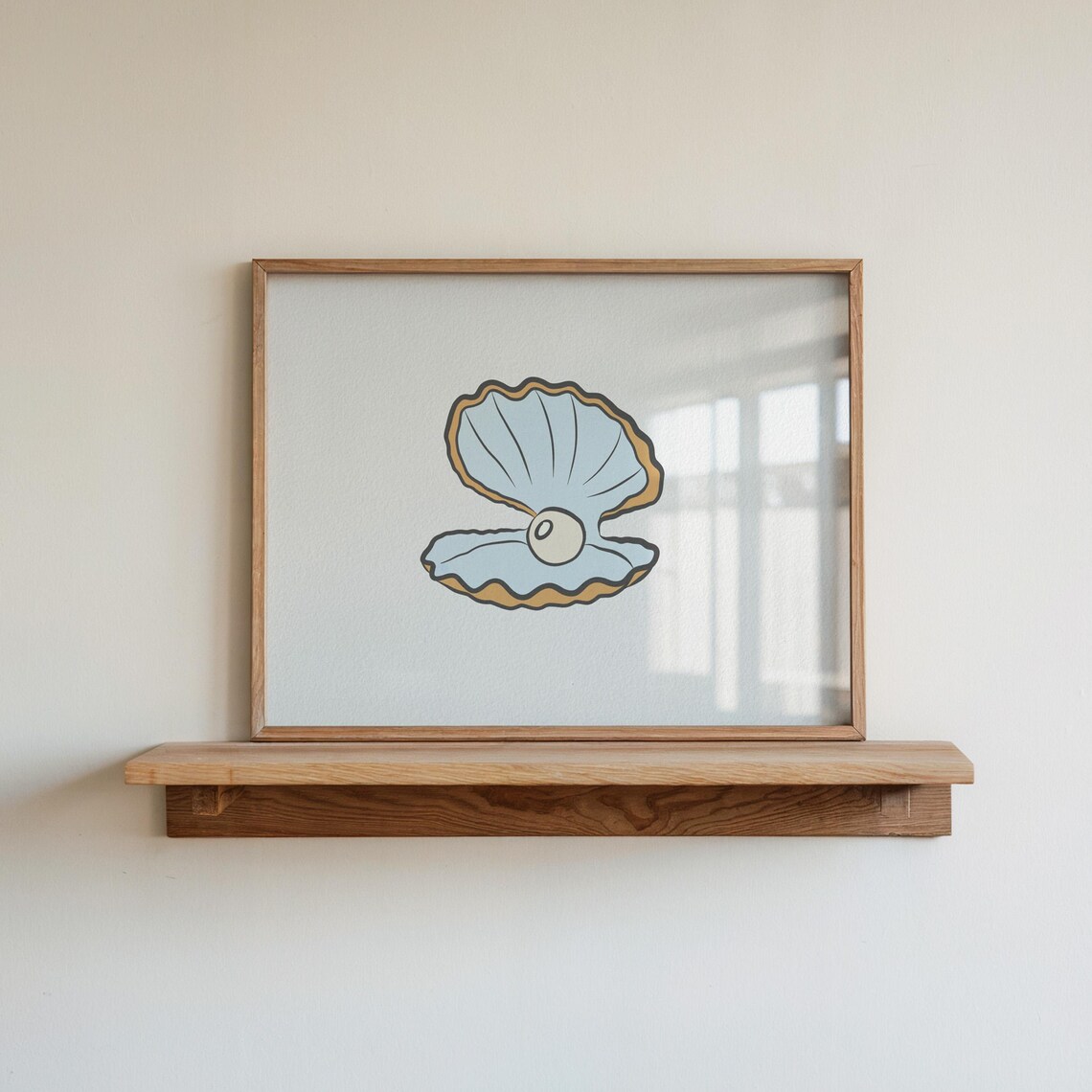 Pearl in a Shell Cute Coastal Seashell Illustration Preppy Beach Poster