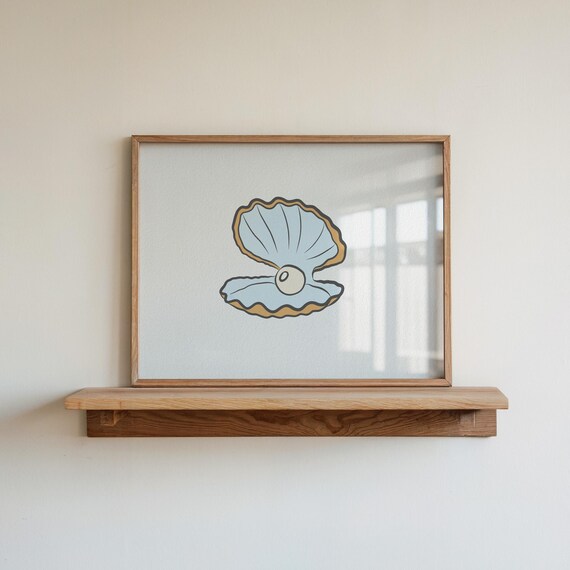 Pearl in a Shell Cute Coastal Seashell Illustration Preppy Beach Poster