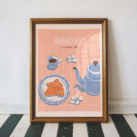 Its Coffee Time French Breakfast Print Baking Art Cafe Decor Kitchen Food Restaurant Gift