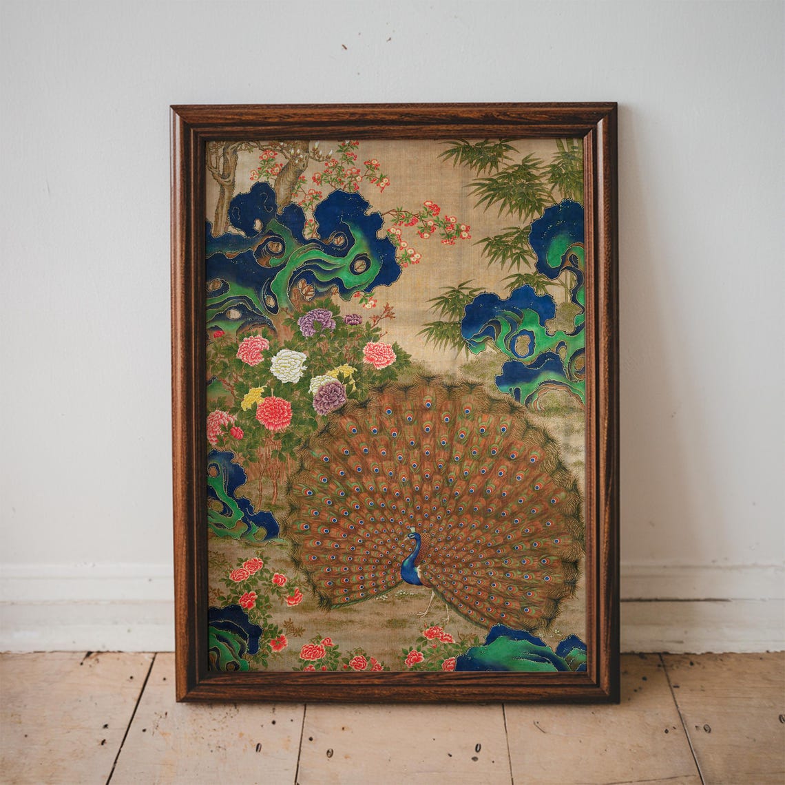 Chinese Peacock Peony Garden Vintage Oriental Bird Art Poster