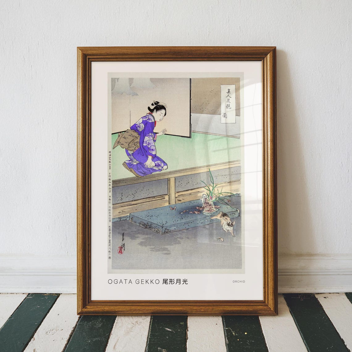 Vintage Japanese Woodblock Print Orchid By Ogata Gekko Living Room Large Wall Art Ukiyoe Apartment Decor Japan Painting
