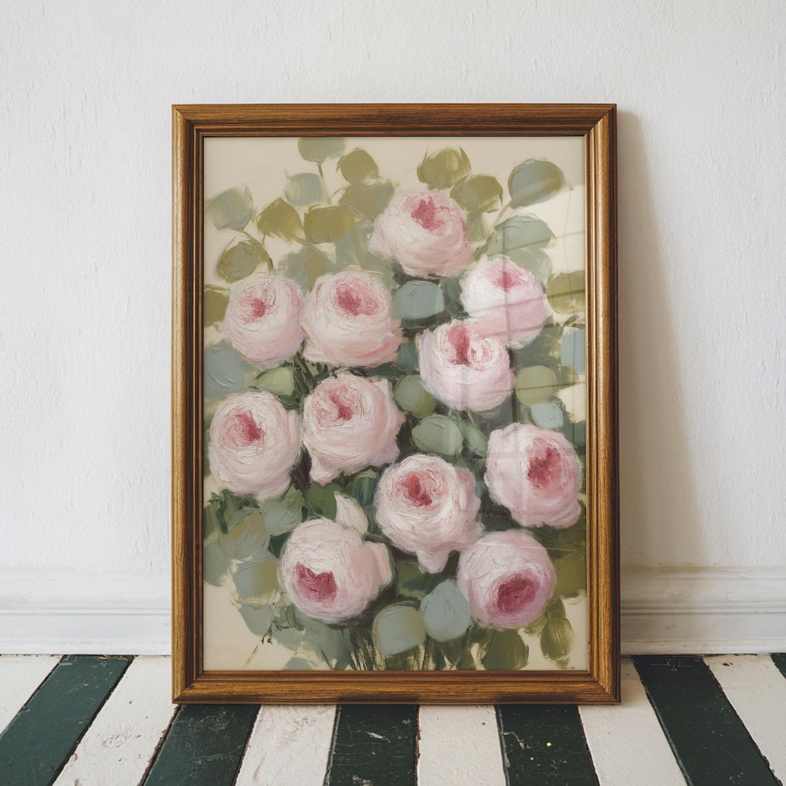 Soft Pink Roses Garden Bouquet Romantic Floral Oil Painting Poster