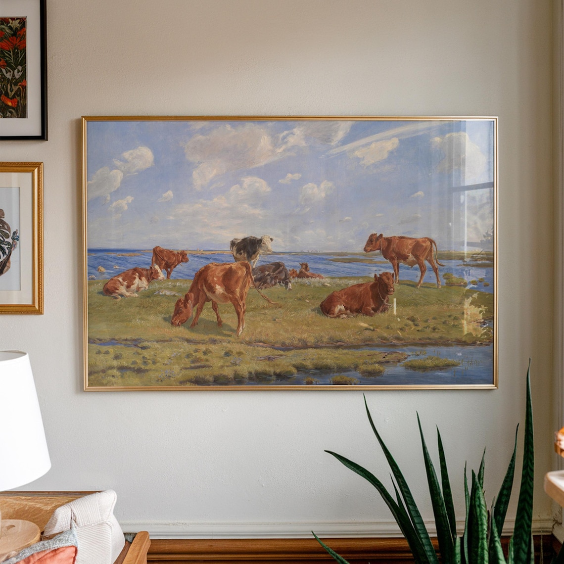 Cows On The Beach Extra Large Wall Art Funny Farmhouse Decor Vintage Coastal Canvas