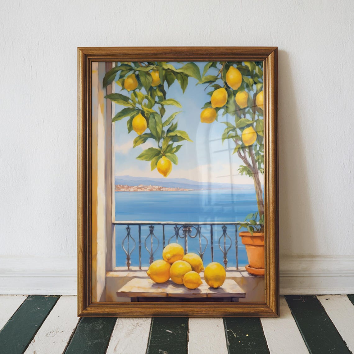 Mediterranean Lemon Tree Balcony Seaside View Sunny Citrus Poster